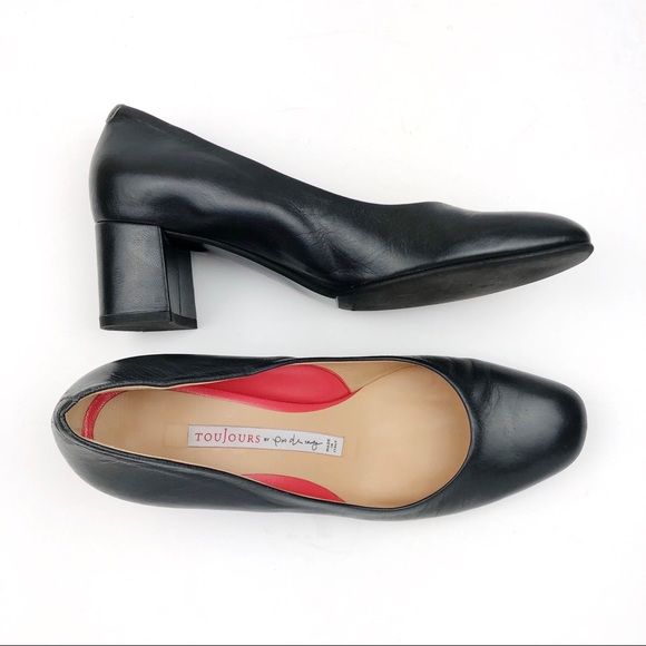 PAS DE ROUGE Leather Classic Low Block Heels - Picture 1 of 8